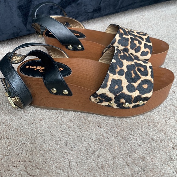 Sam Edelman calf hair leopard clog platform sandals - Picture 1 of 13